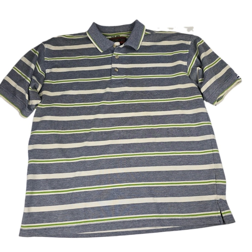 Wrangler Twenty X Polo Shirt Mens XL Blue Green White Striped Short Sleeve Y2K